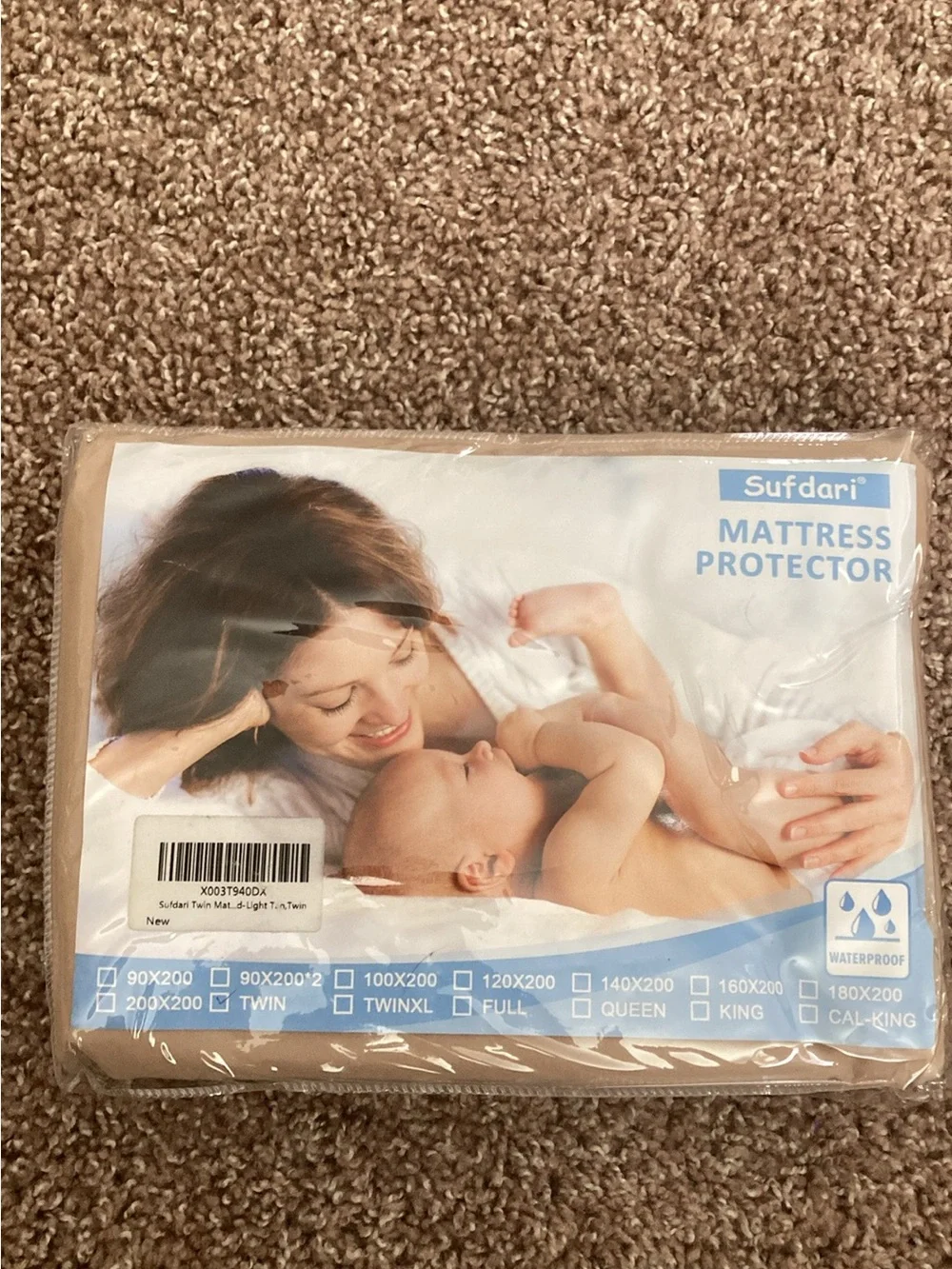 2 NEW In-Package Twin Waterproof Mattress Protectors - 1 Tan, 1 Pinky-Peach